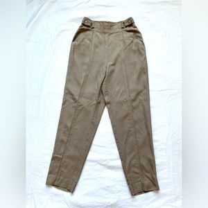 Vintage High-waisted Crop Silk Trousers in Tan Khaki Light Brown - 26” Waist